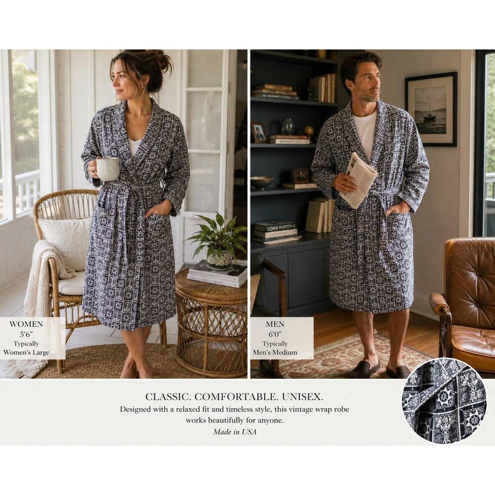 Vintage Harcourt House Robe Kimono Women Men L Cotton Old Money Retro Made USA
